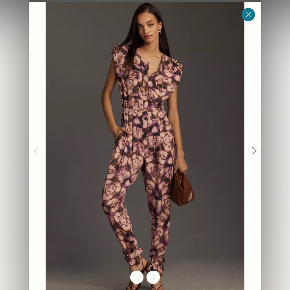 New Anthropologie Sleeveless Back Cutout Purple Pink Printed Jumpsuit XS Tall